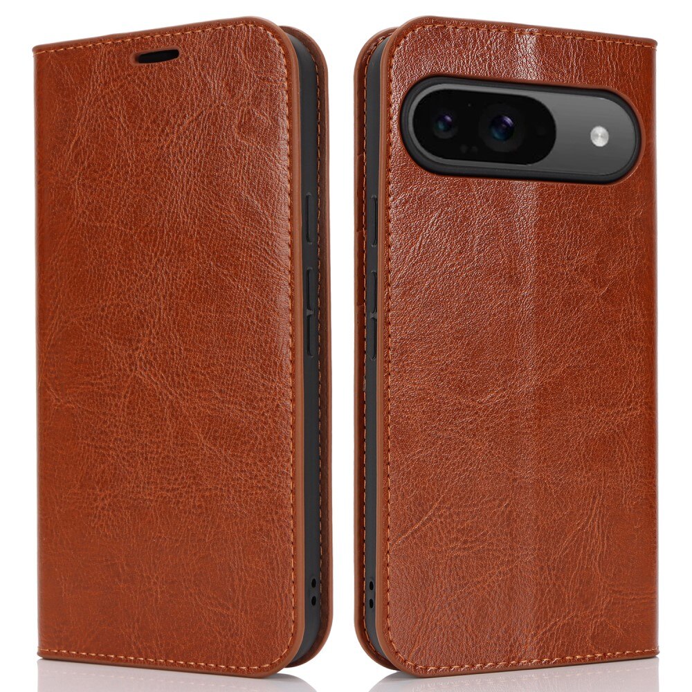Google Pixel 9 Pro Genuine Leather Wallet Case Brown