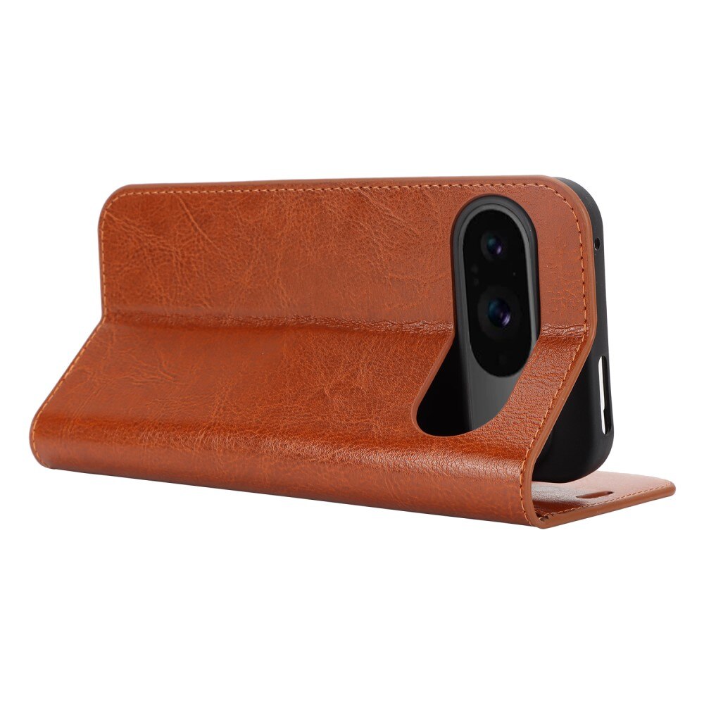 Google Pixel 9 Genuine Leather Wallet Case Brown