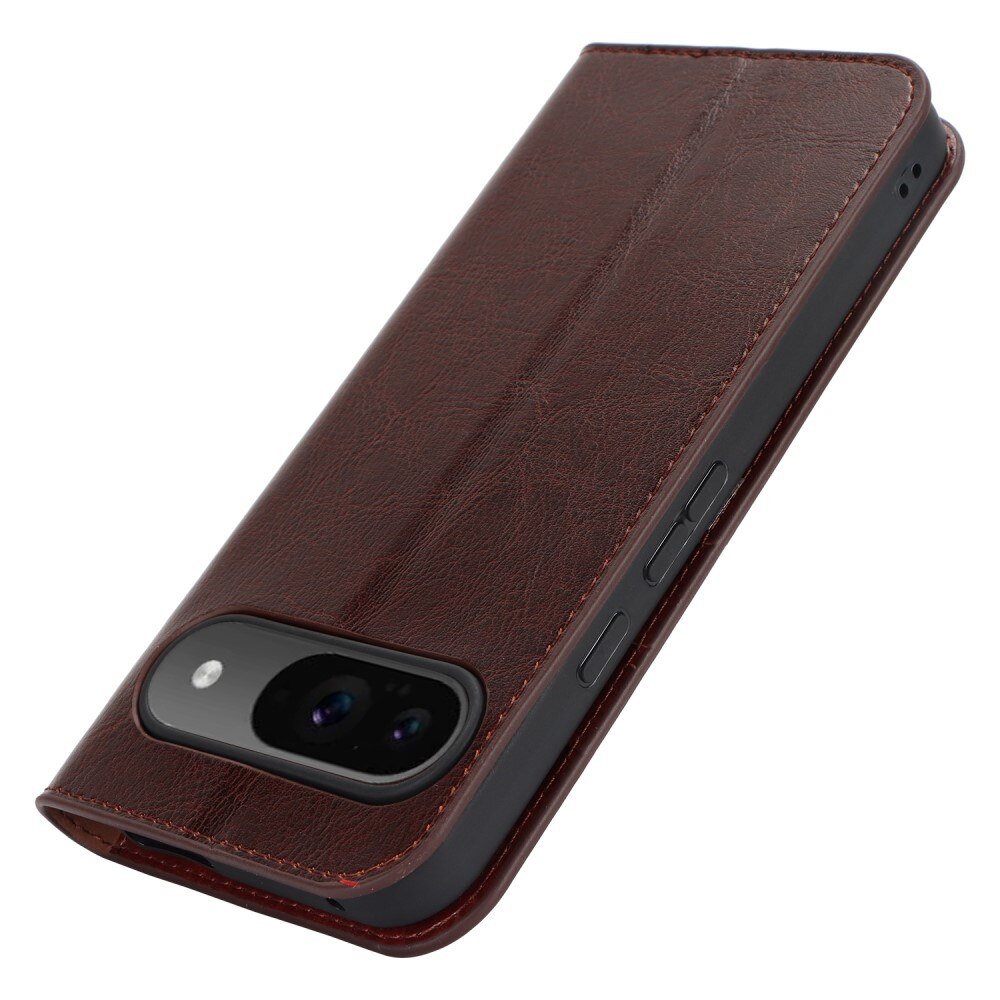 Google Pixel 9 Genuine Leather Wallet Case Dark Brown