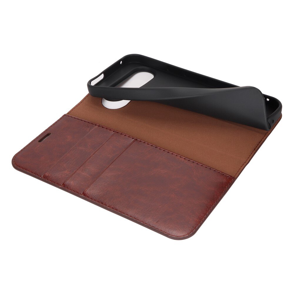 Google Pixel 9 Pro Genuine Leather Wallet Case Dark Brown