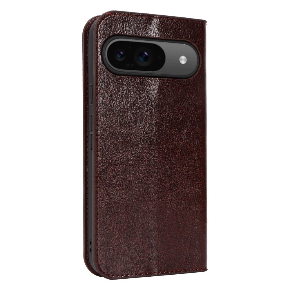 Google Pixel 9 Genuine Leather Wallet Case Dark Brown