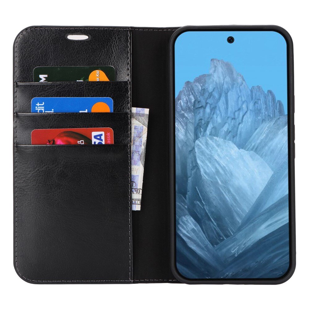 Google Pixel 9 Pro Genuine Leather Wallet Case Black