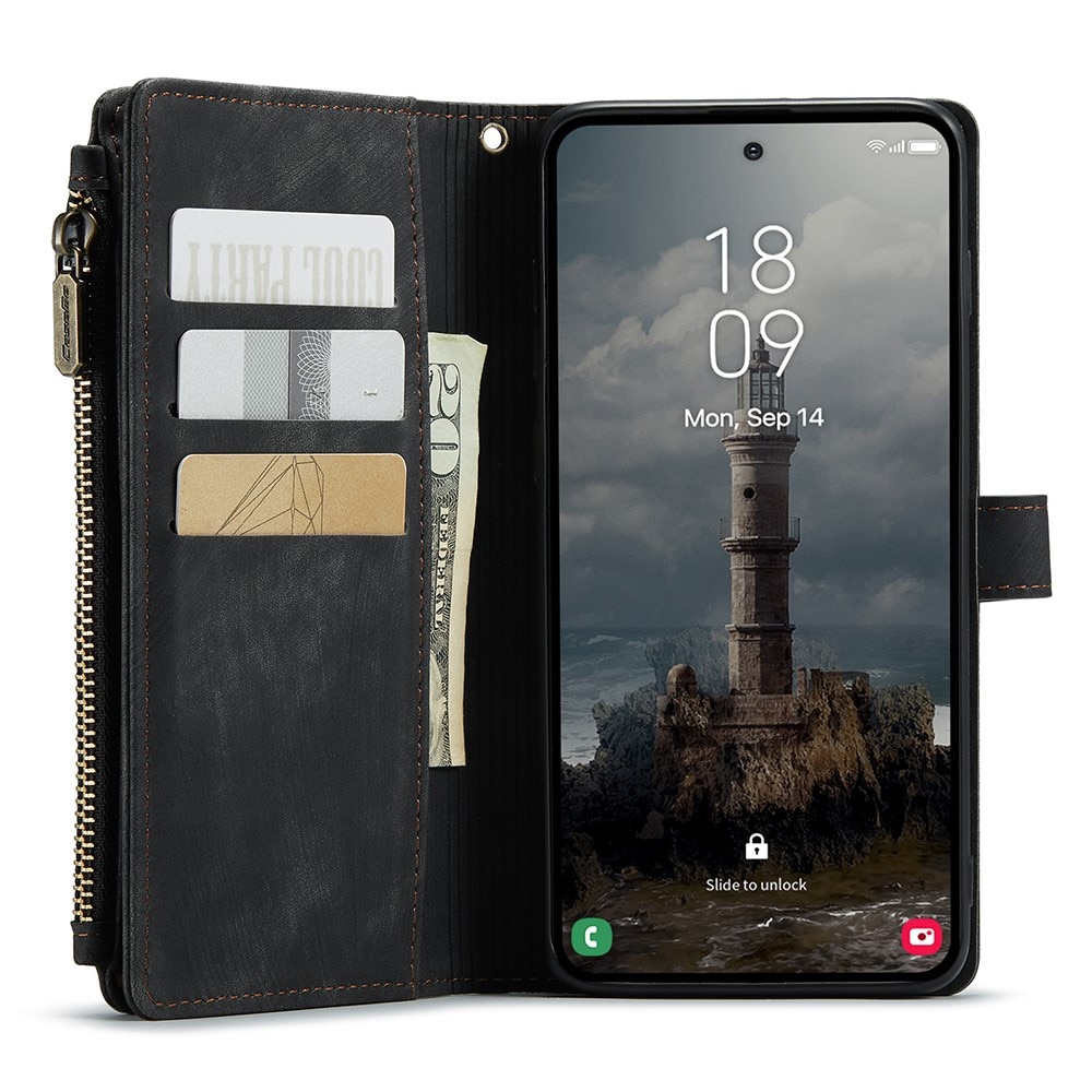 Samsung Galaxy A55 Zipper Wallet Book Cover Black