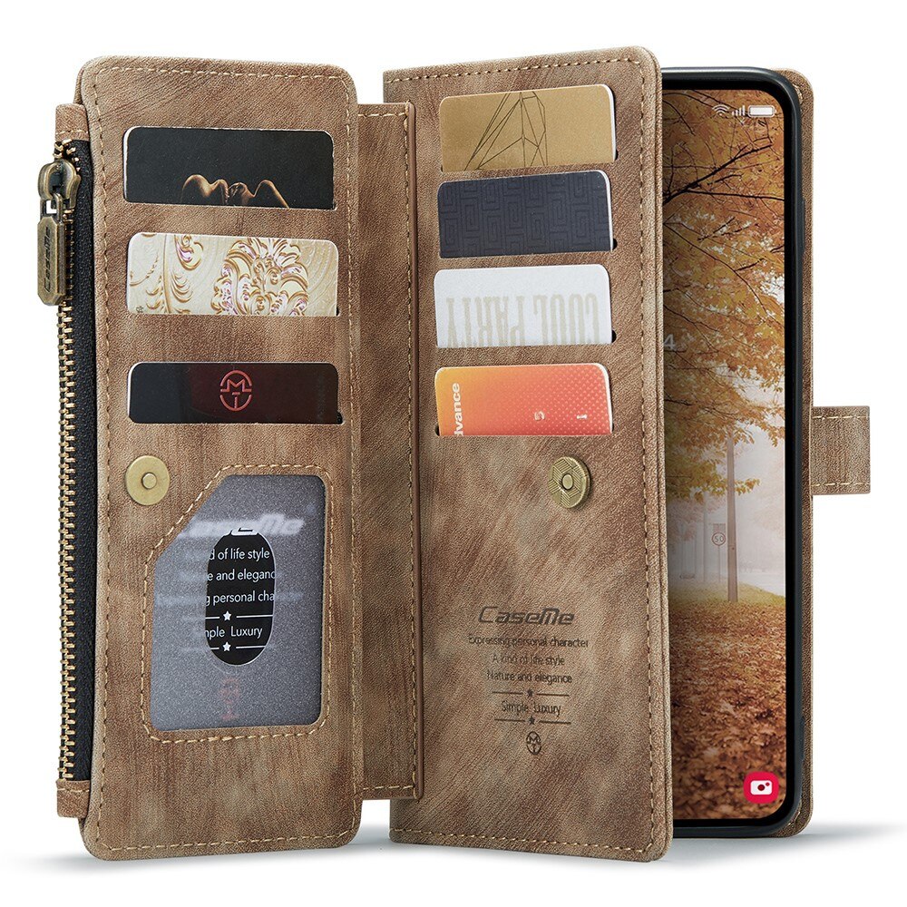 Samsung Galaxy A55 Zipper Wallet Book Cover Brown