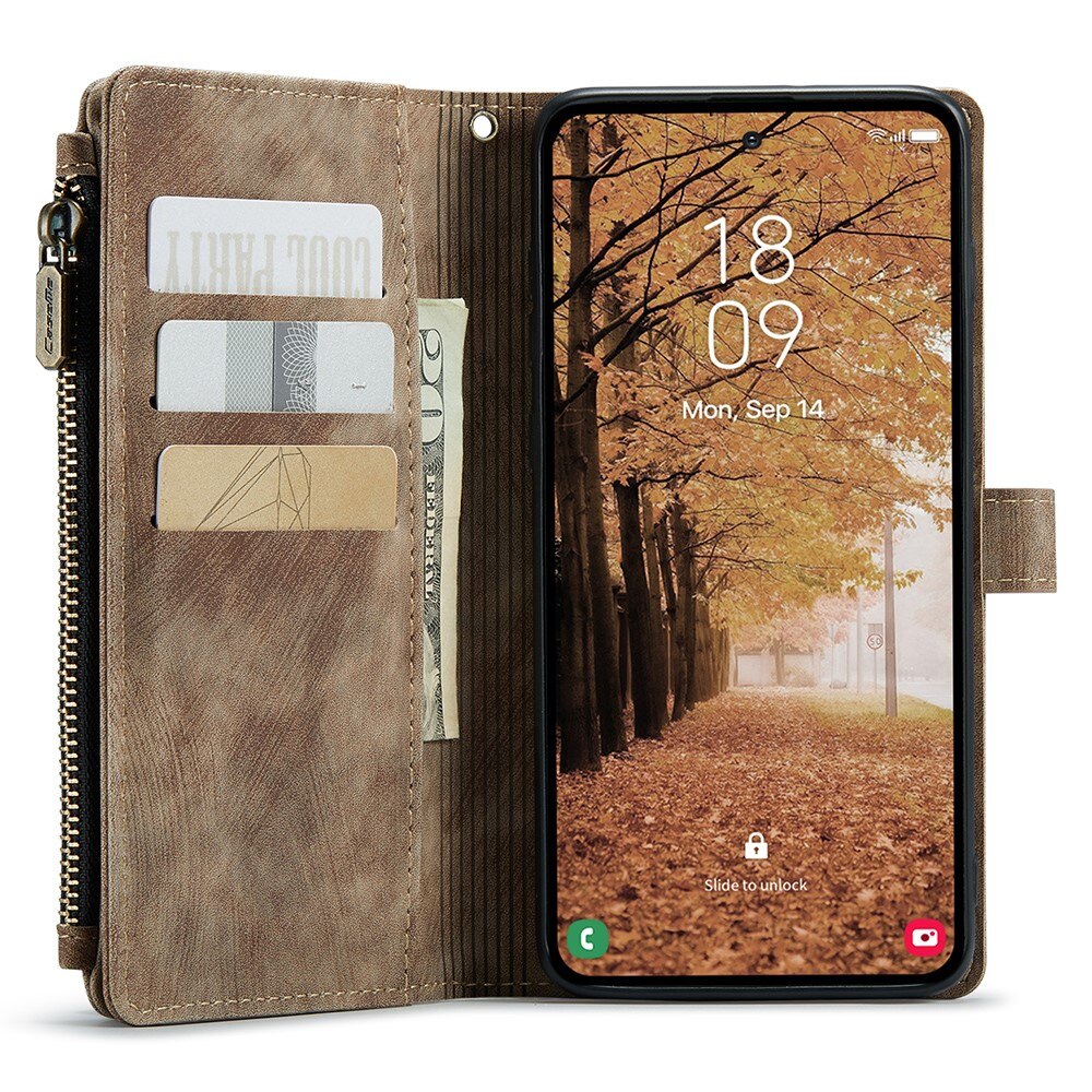 Samsung Galaxy A55 Zipper Wallet Book Cover Brown