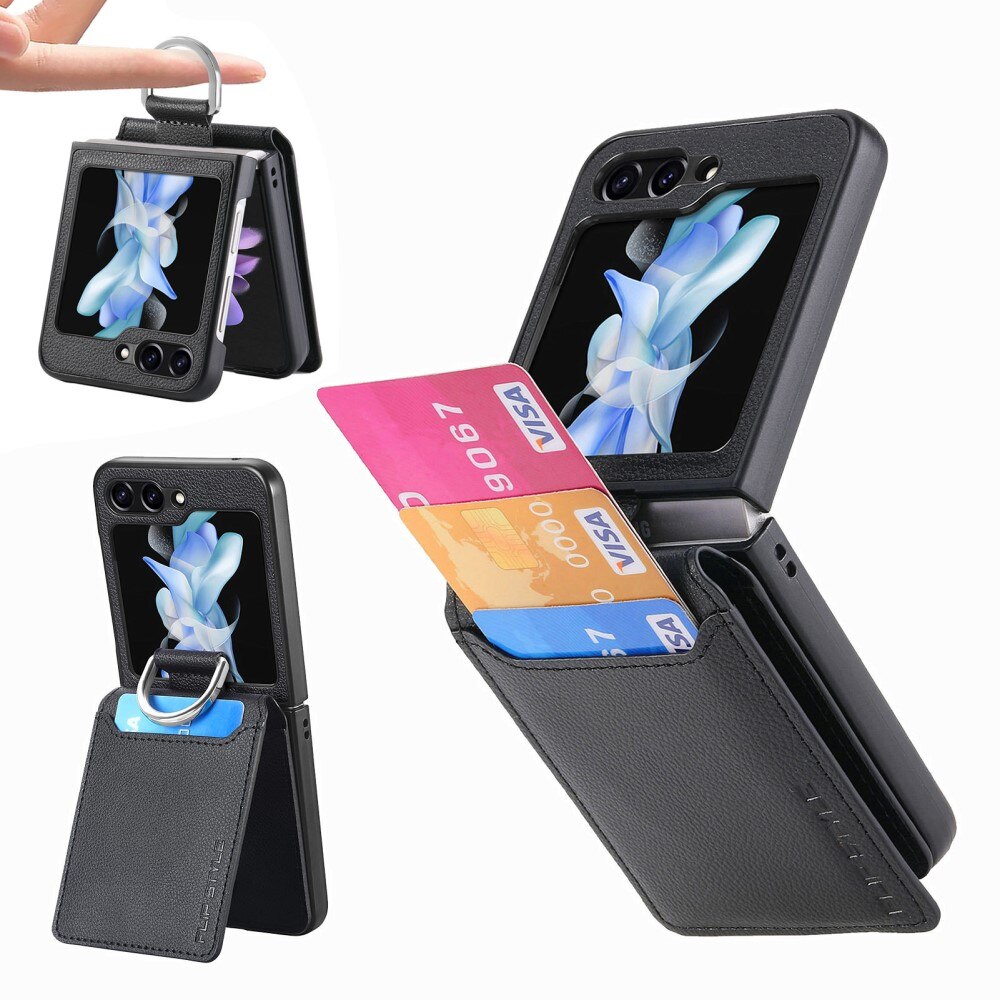 Samsung Galaxy Z Flip 6 Case with Ring Holder + Card Slot Black