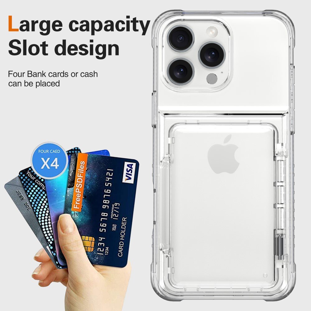 Hybrid Case Card Slot Kickstand iPhone 16 Pro Transparent