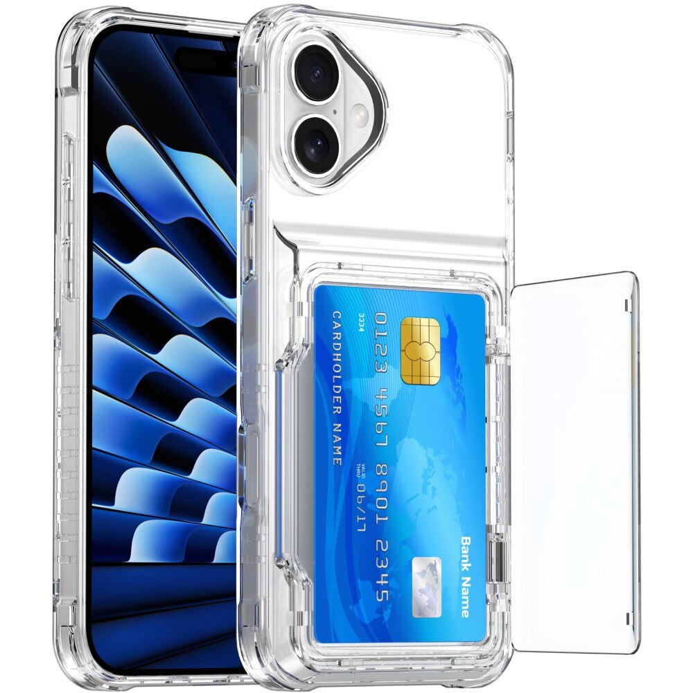 Hybrid Case Card Slot Kickstand iPhone 16 Plus Transparent