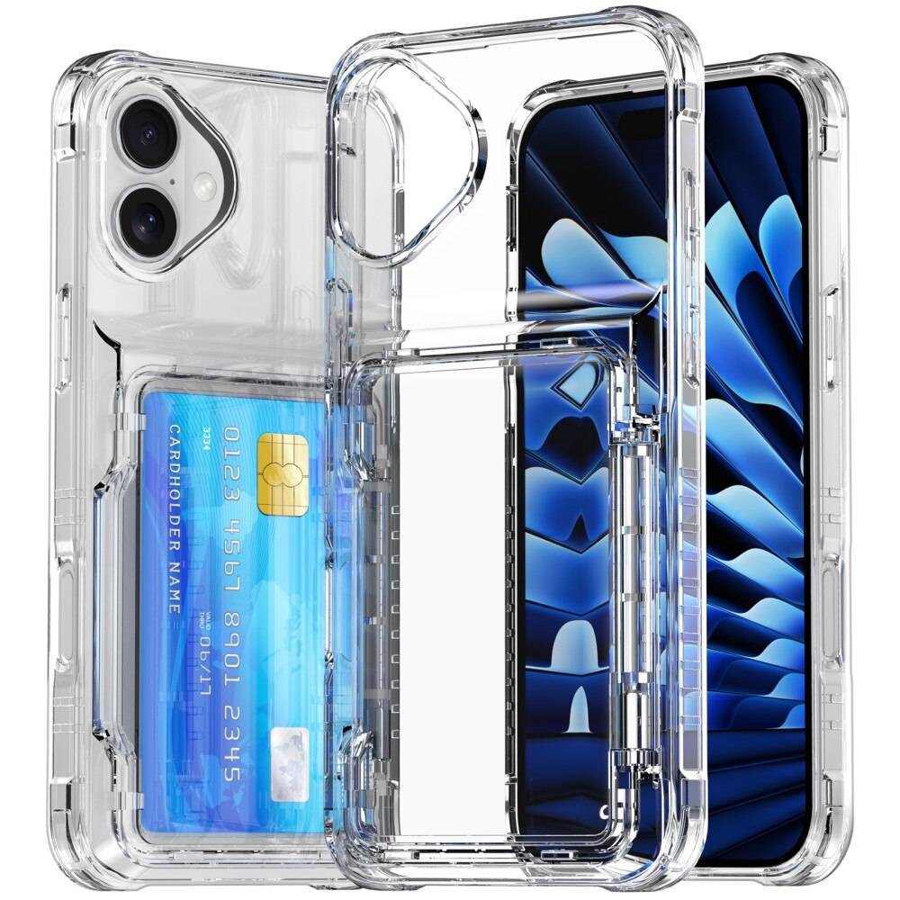 Hybrid Case Card Slot Kickstand iPhone 16 Plus Transparent