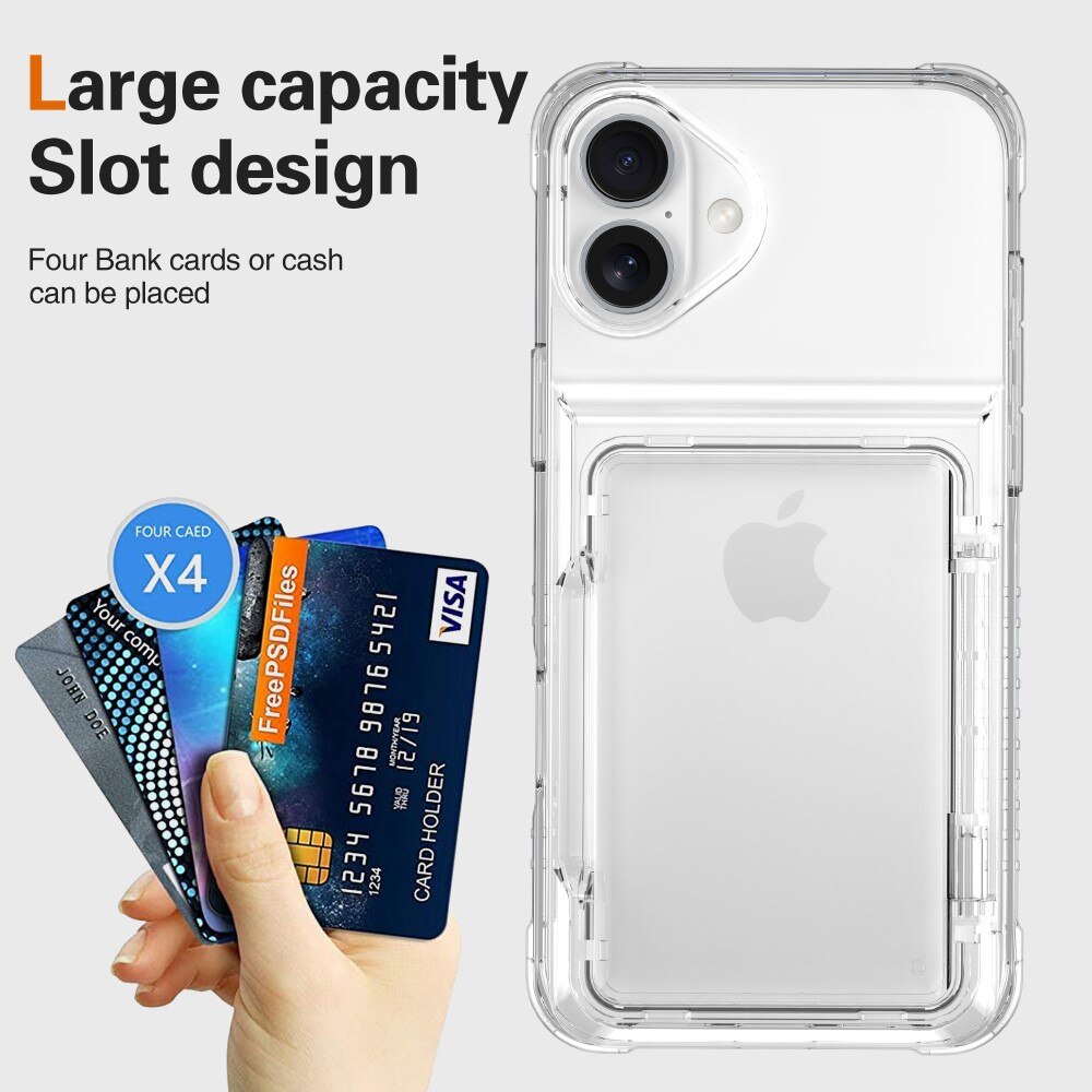 Hybrid Case Card Slot Kickstand iPhone 16 Plus Transparent