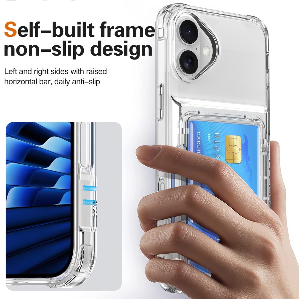 Hybrid Case Card Slot Kickstand iPhone 16 Plus Transparent