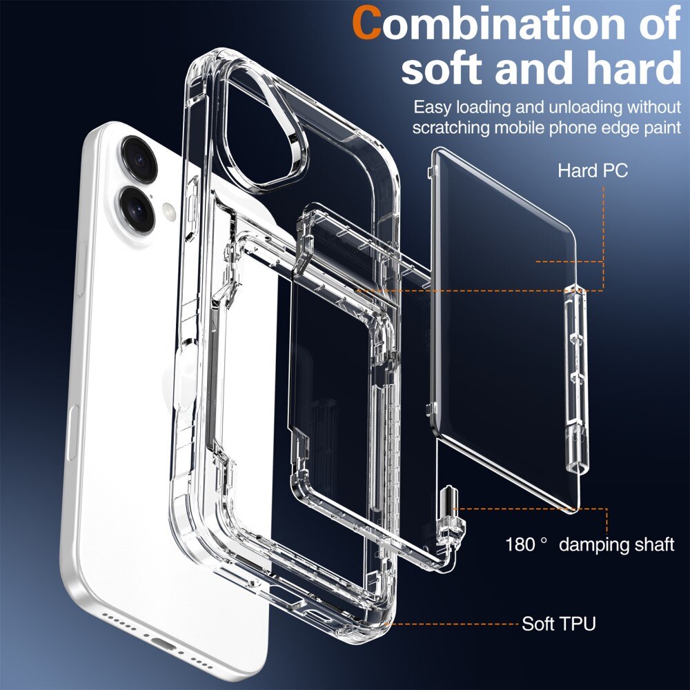 Hybrid Case Card Slot Kickstand iPhone 16 Plus Transparent