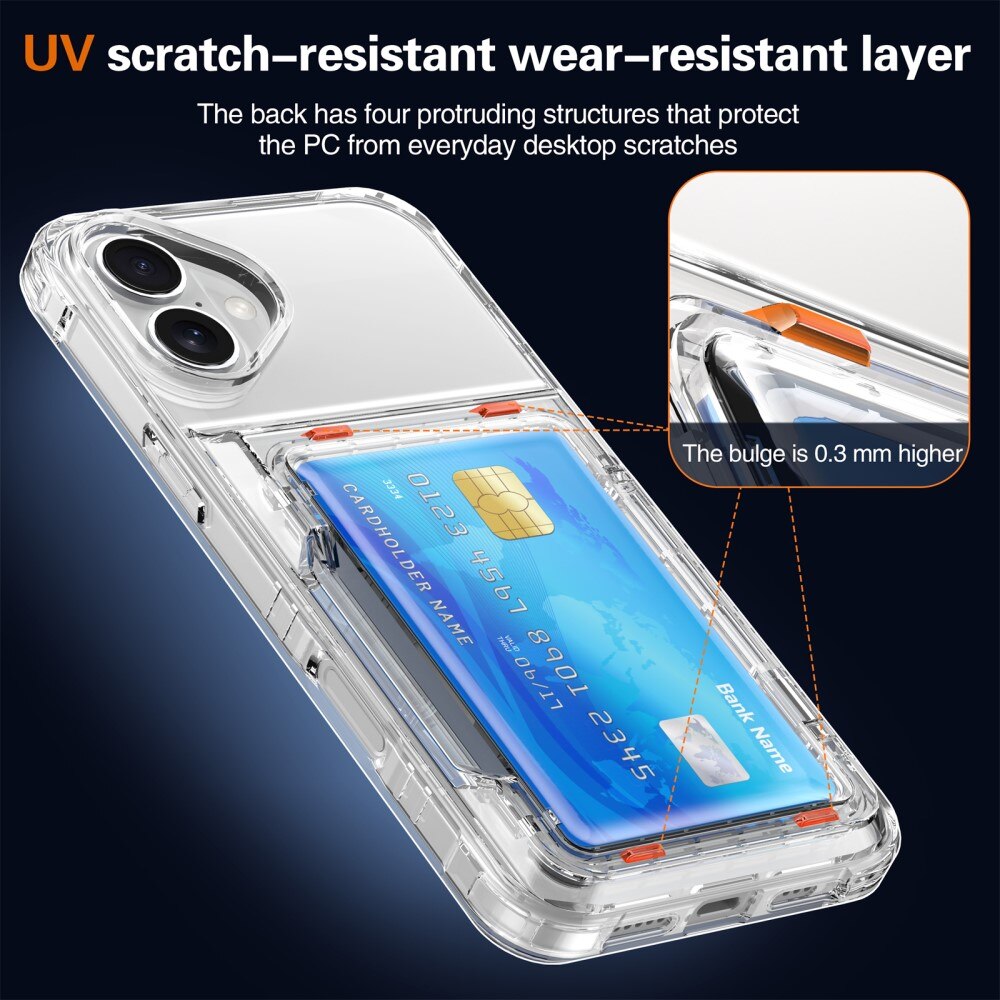 Hybrid Case Card Slot Kickstand iPhone 16 Plus Transparent