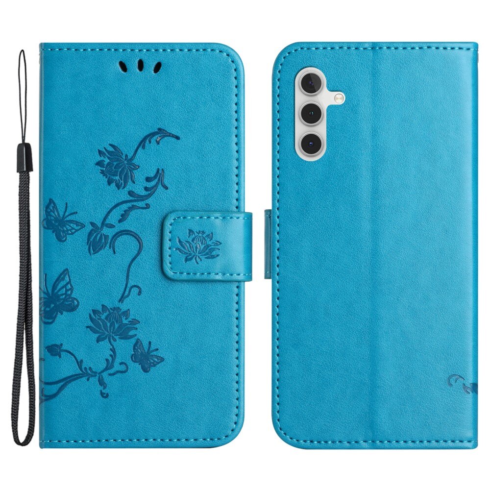 Samsung Galaxy S24 FE Leather Cover Imprinted Butterflies Blue