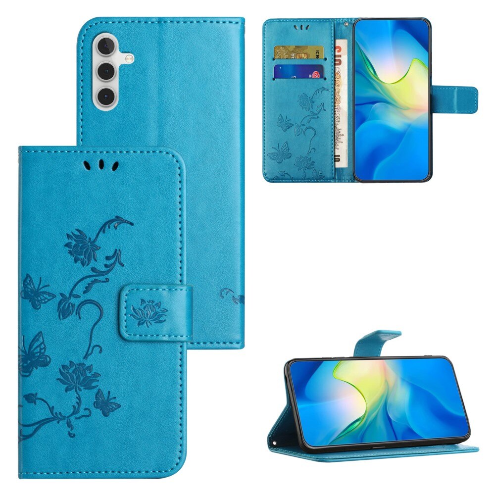 Samsung Galaxy S24 FE Leather Cover Imprinted Butterflies Blue