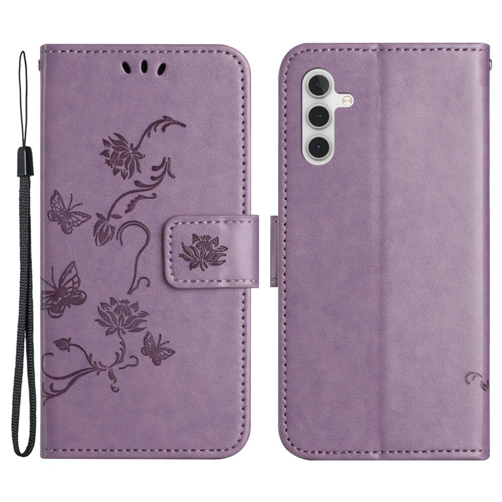 Samsung Galaxy S24 FE Leather Cover Imprinted Butterflies Purple