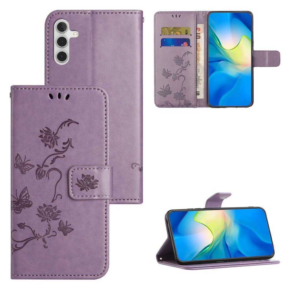 Samsung Galaxy S24 FE Leather Cover Imprinted Butterflies Purple