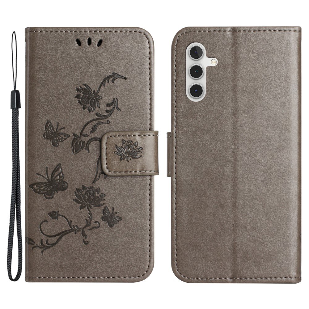 Samsung Galaxy S24 FE Leather Cover Imprinted Butterflies Grey