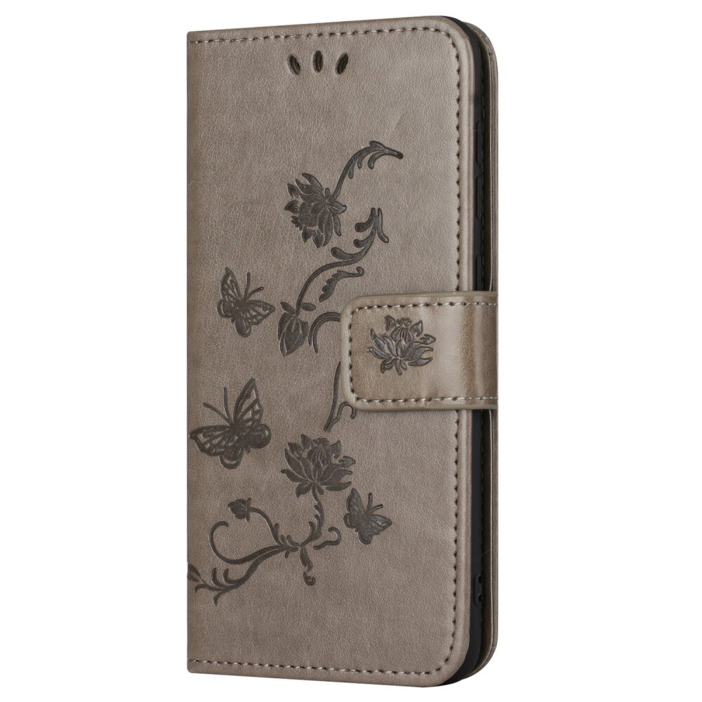 Samsung Galaxy S24 FE Leather Cover Imprinted Butterflies Grey