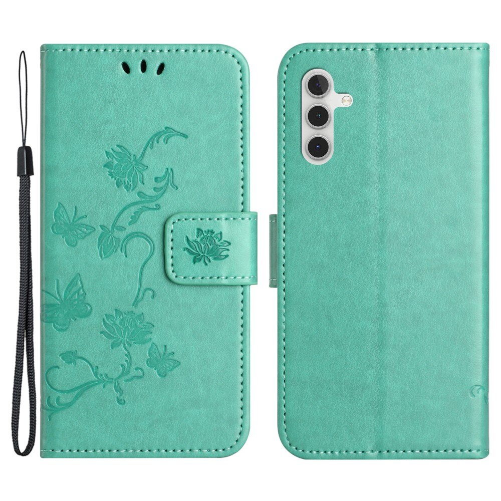 Samsung Galaxy S24 FE Leather Cover Imprinted Butterflies Green