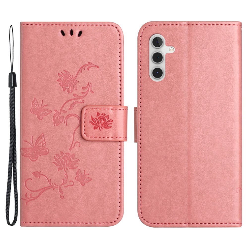 Samsung Galaxy S24 FE Leather Cover Imprinted Butterflies Pink