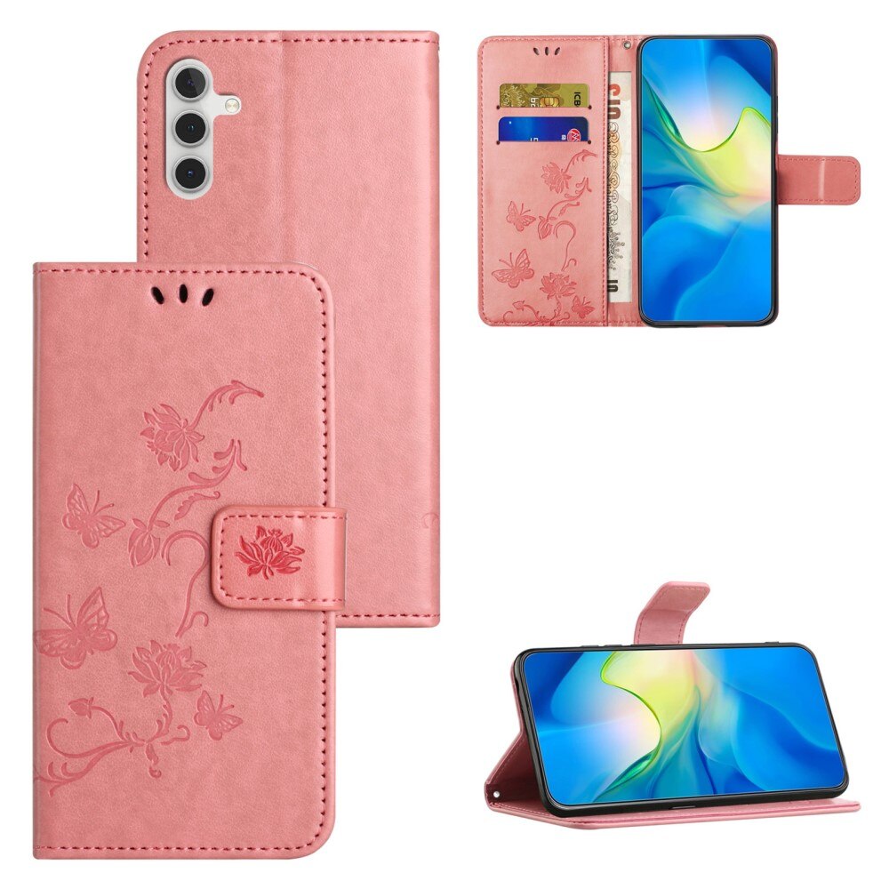 Samsung Galaxy S24 FE Leather Cover Imprinted Butterflies Pink