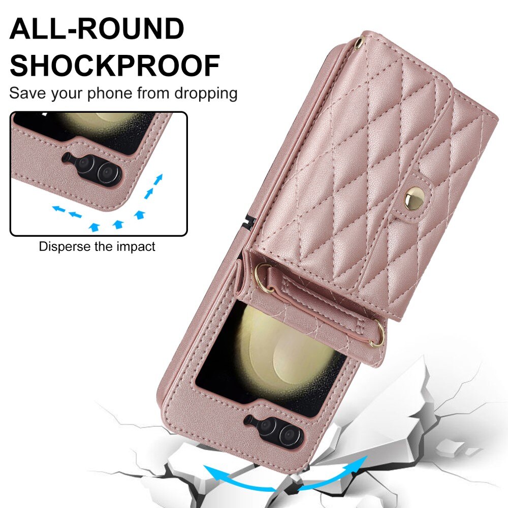 Samsung Galaxy Z Flip 6 RFID blocking Wallet/Purse Quilted Rose Gold