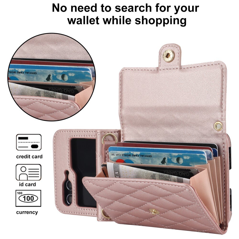 Samsung Galaxy Z Flip 6 RFID blocking Wallet/Purse Quilted Rose Gold