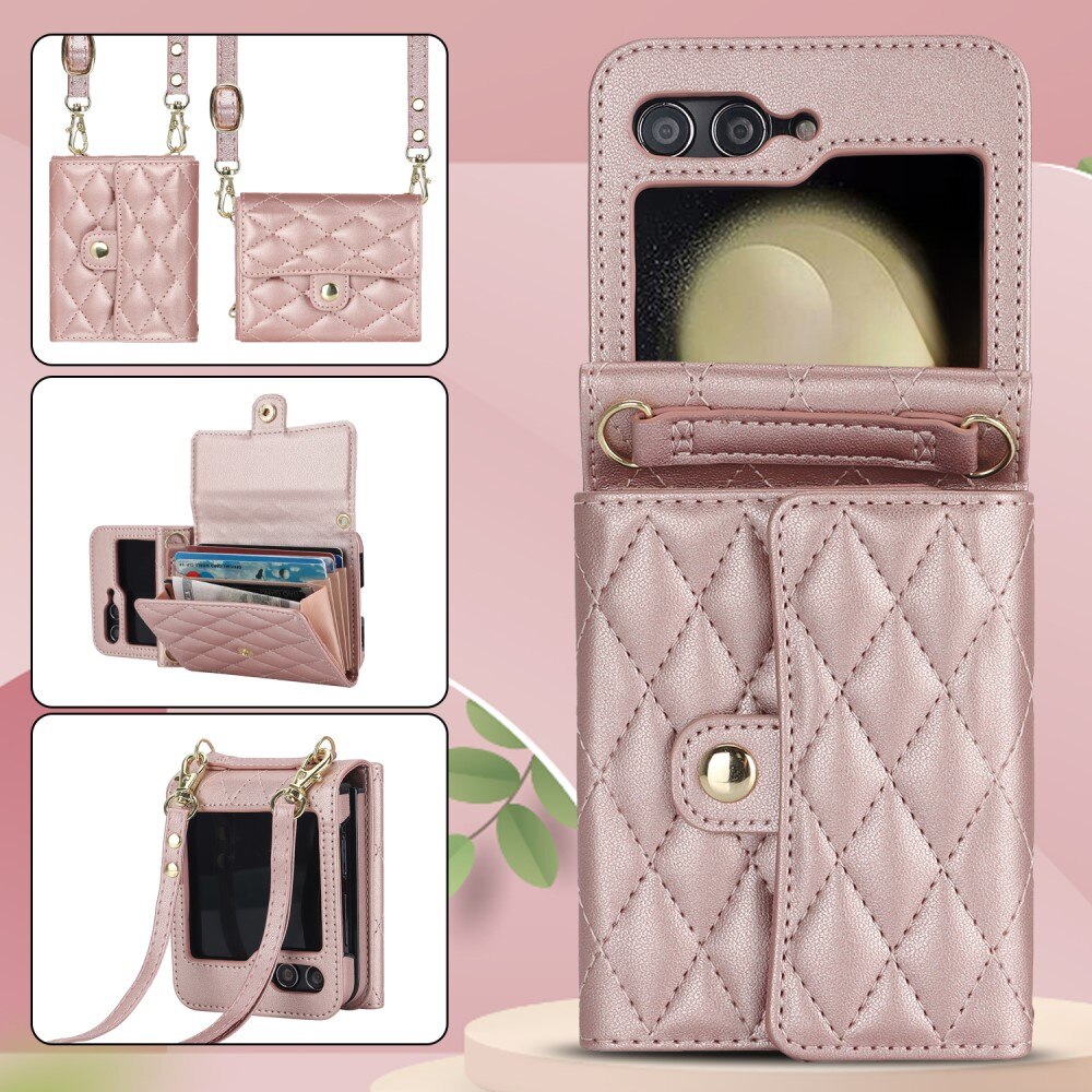 Samsung Galaxy Z Flip 6 RFID blocking Wallet/Purse Quilted Rose Gold