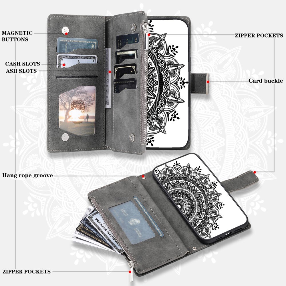 Samsung Galaxy S24 FE Wallet/Purse Mandala Grey