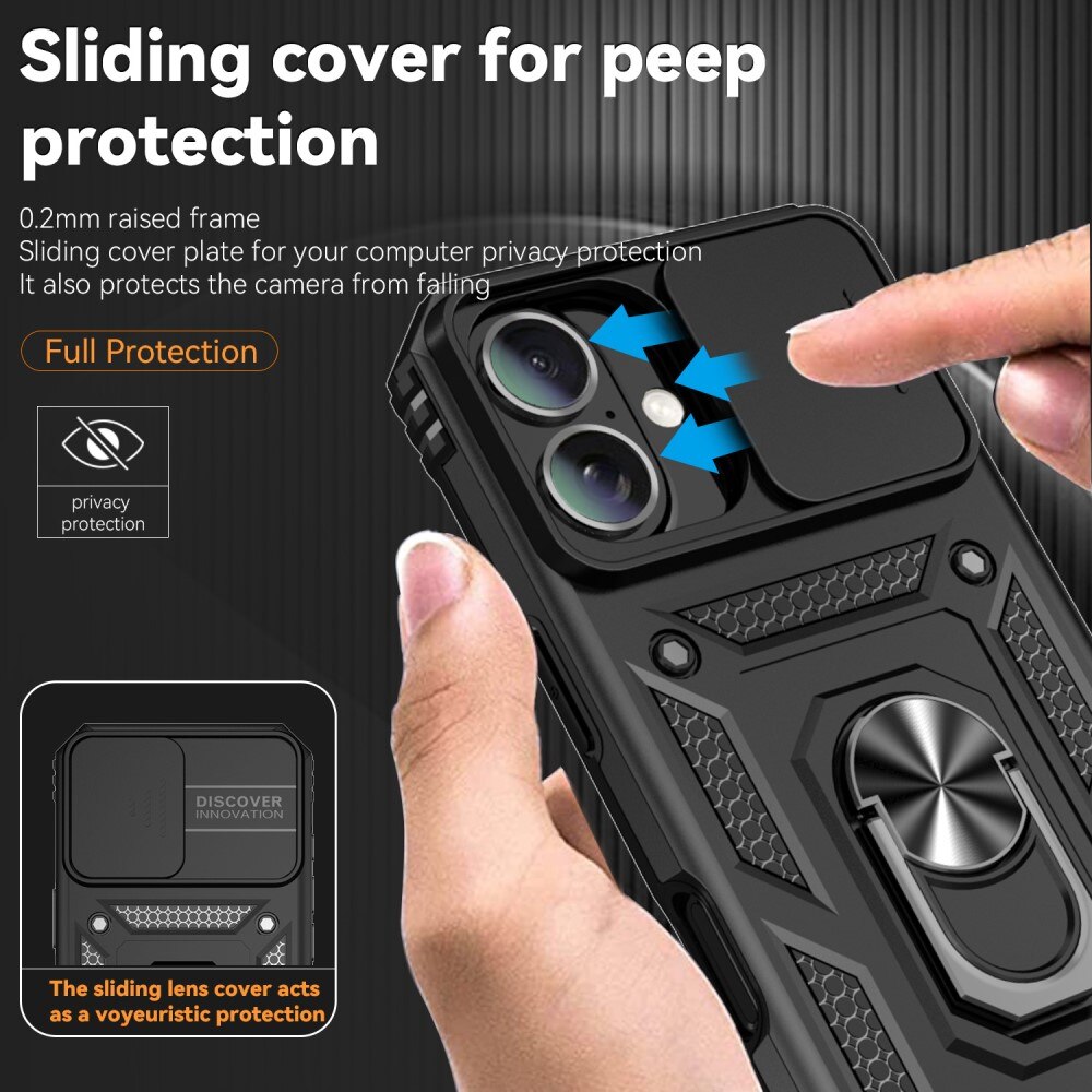 iPhone 16 Plus Hybrid Case Tech Ring w. Camera Protector Black