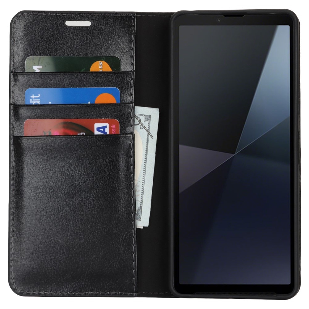 Sony Xperia 10 VI Genuine Leather Wallet Case Black