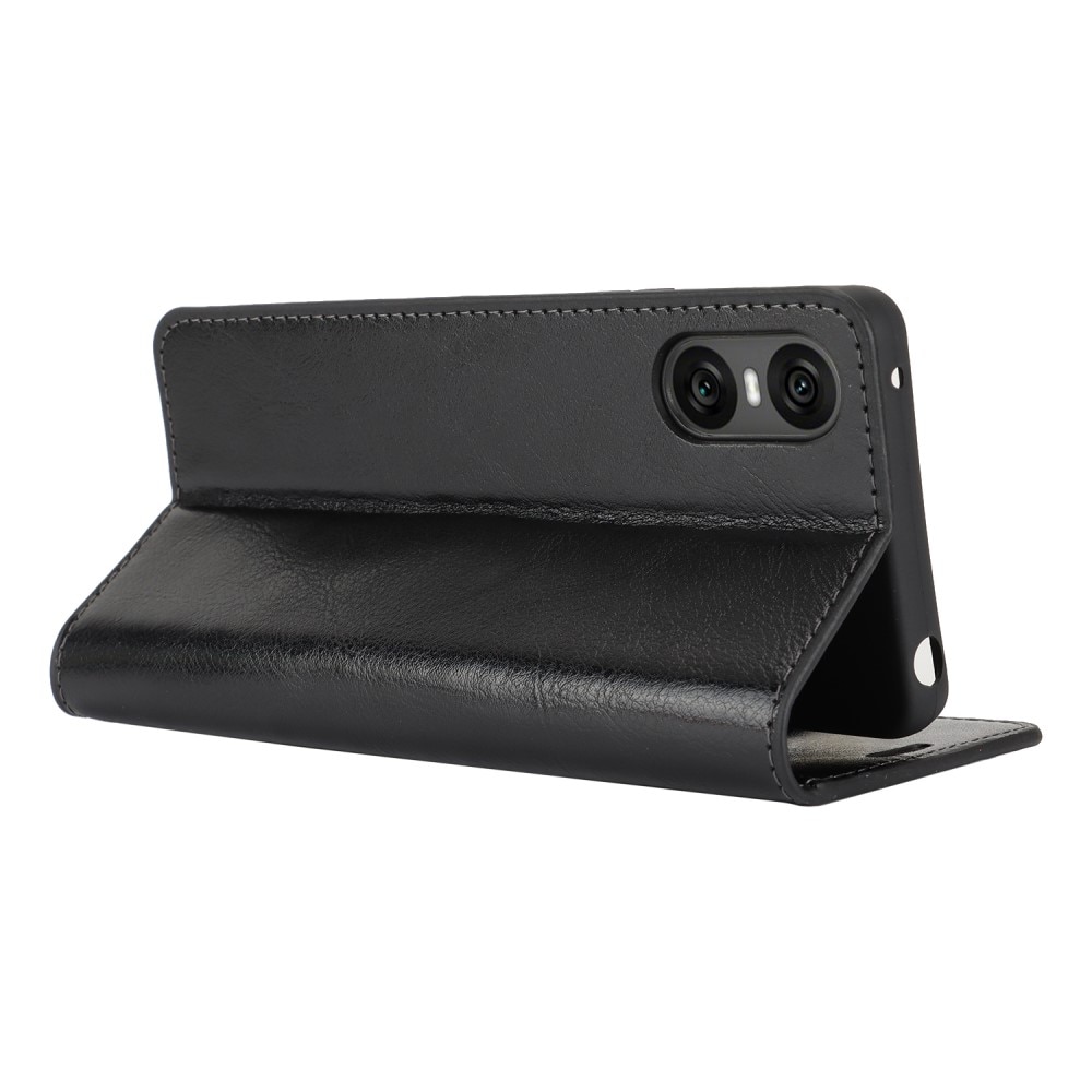 Sony Xperia 10 VI Genuine Leather Wallet Case Black