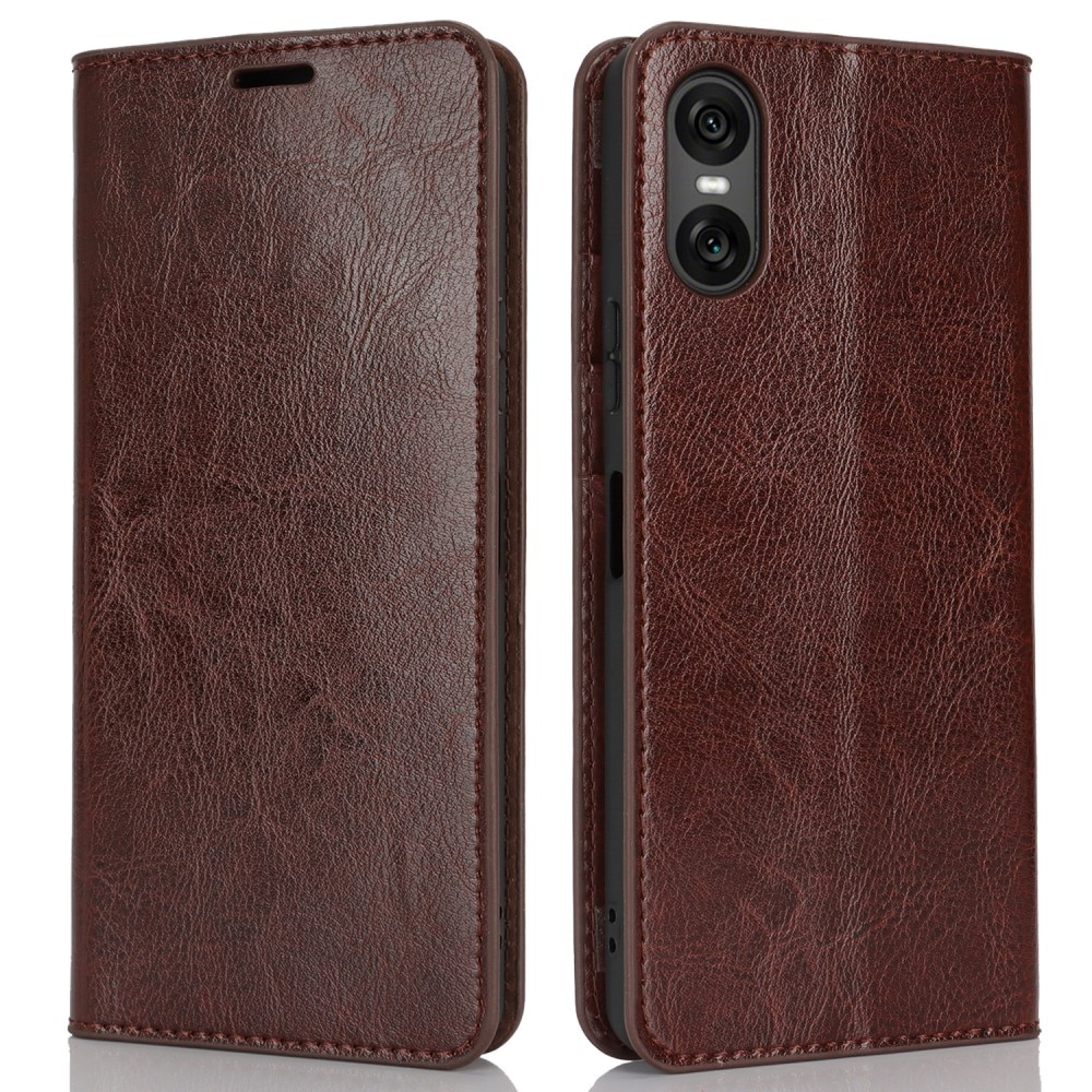 Sony Xperia 10 VI Genuine Leather Wallet Case Dark Brown