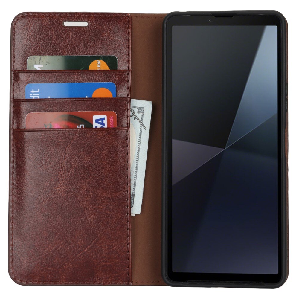 Sony Xperia 10 VI Genuine Leather Wallet Case Dark Brown