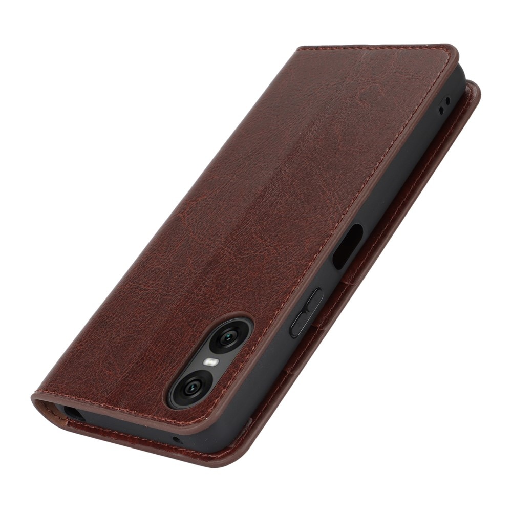 Sony Xperia 10 VI Genuine Leather Wallet Case Dark Brown