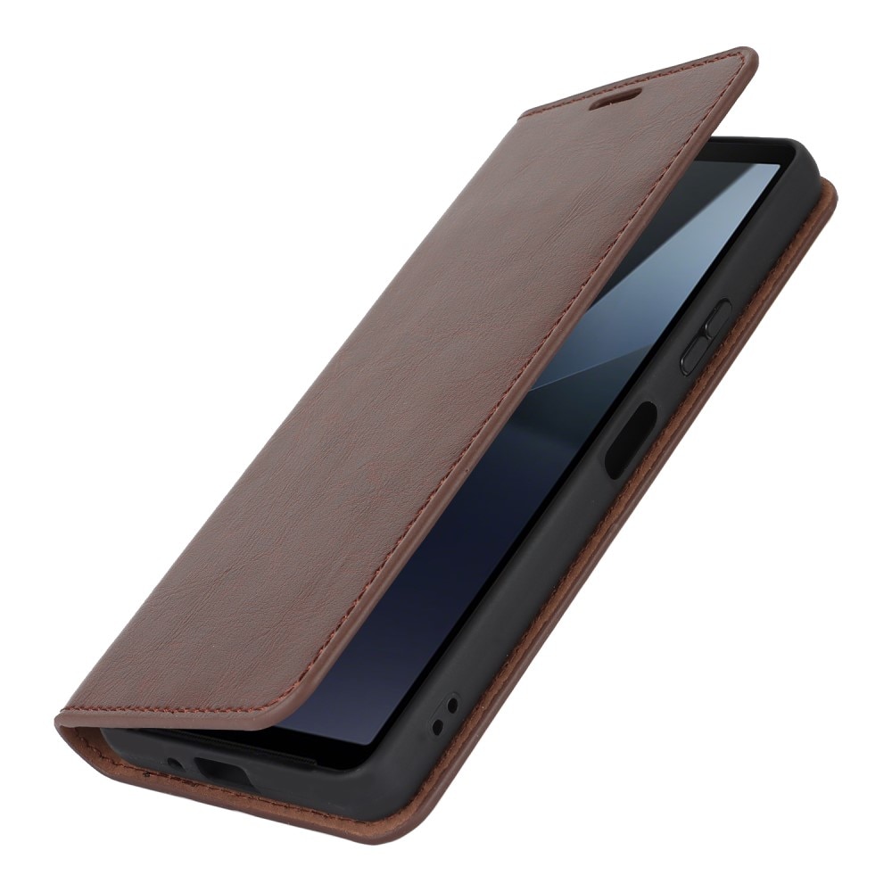 Sony Xperia 10 VI Genuine Leather Wallet Case Dark Brown