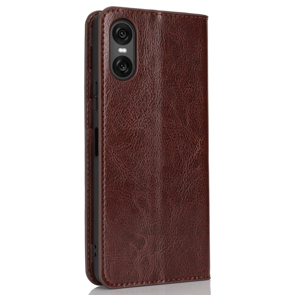 Sony Xperia 10 VI Genuine Leather Wallet Case Dark Brown