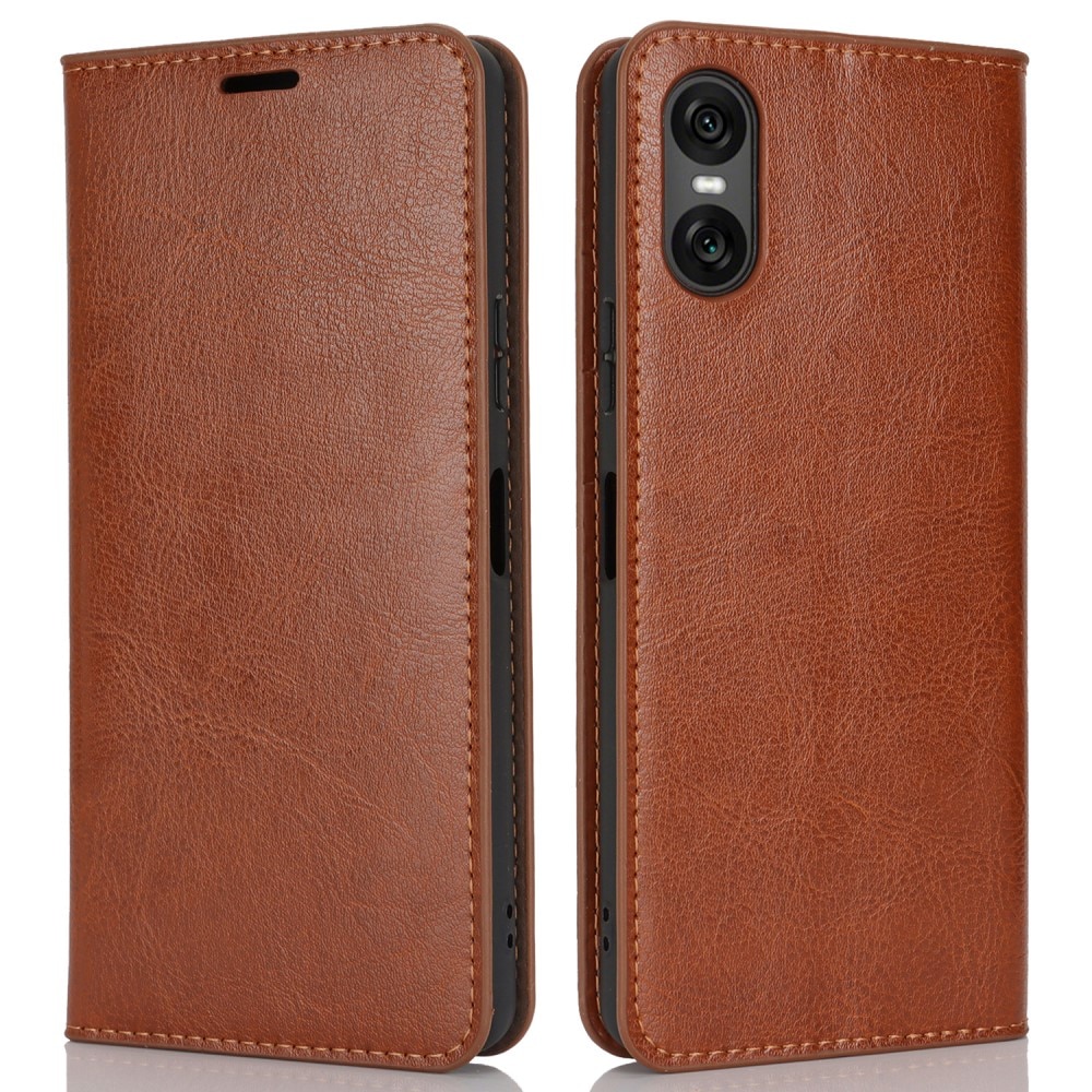 Sony Xperia 10 VI Genuine Leather Wallet Case Brown