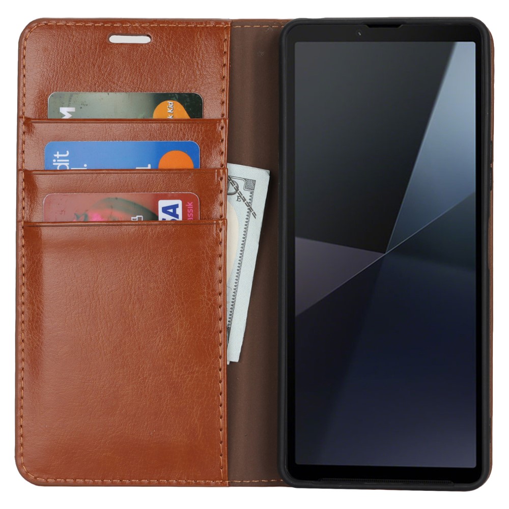 Sony Xperia 10 VI Genuine Leather Wallet Case Brown