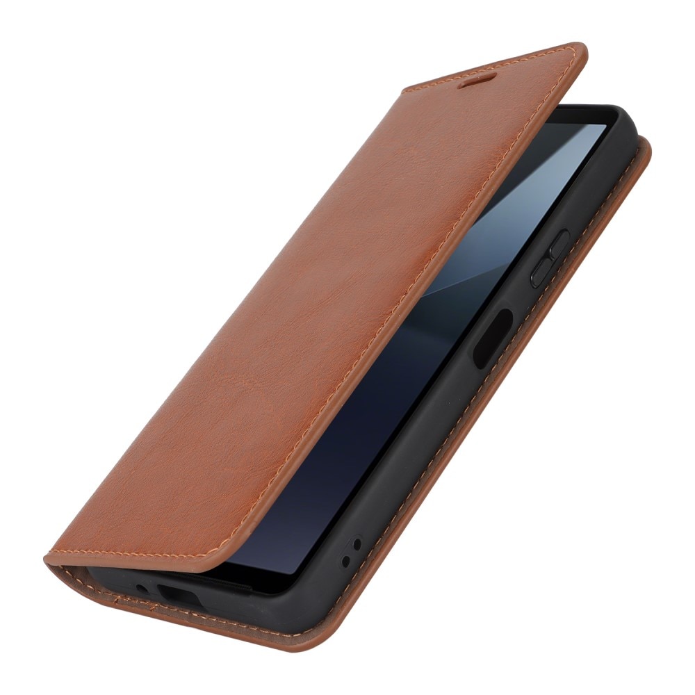 Sony Xperia 10 VI Genuine Leather Wallet Case Brown