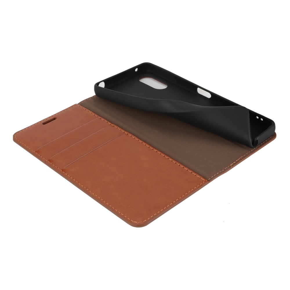 Sony Xperia 10 VI Genuine Leather Wallet Case Brown