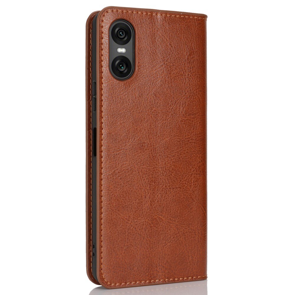 Sony Xperia 10 VI Genuine Leather Wallet Case Brown