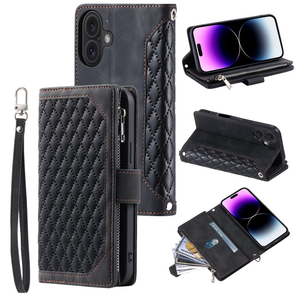 iPhone 16 Plus Wallet/Purse Quilted Black