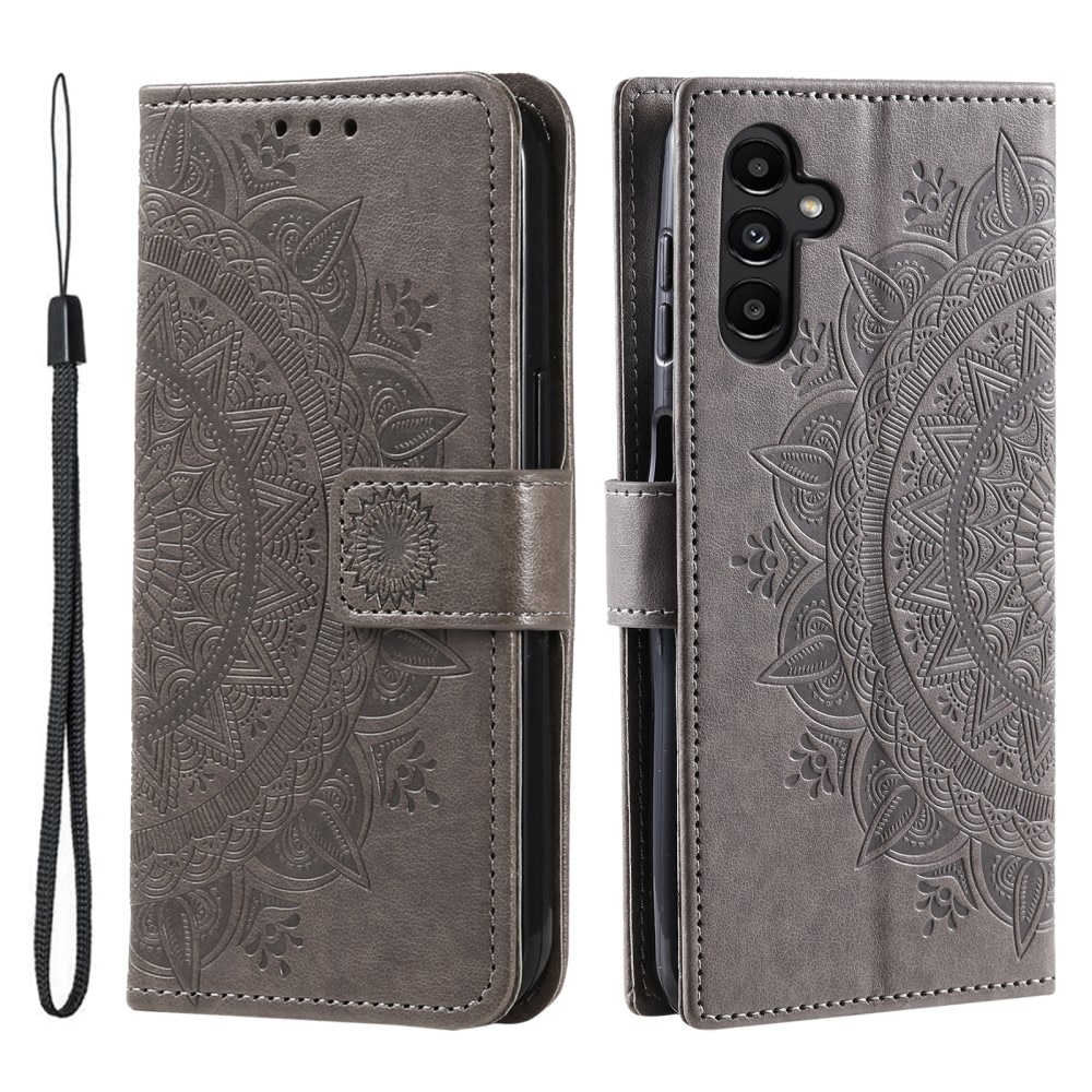 Samsung Galaxy A16 Leather Cover Mandala Grey