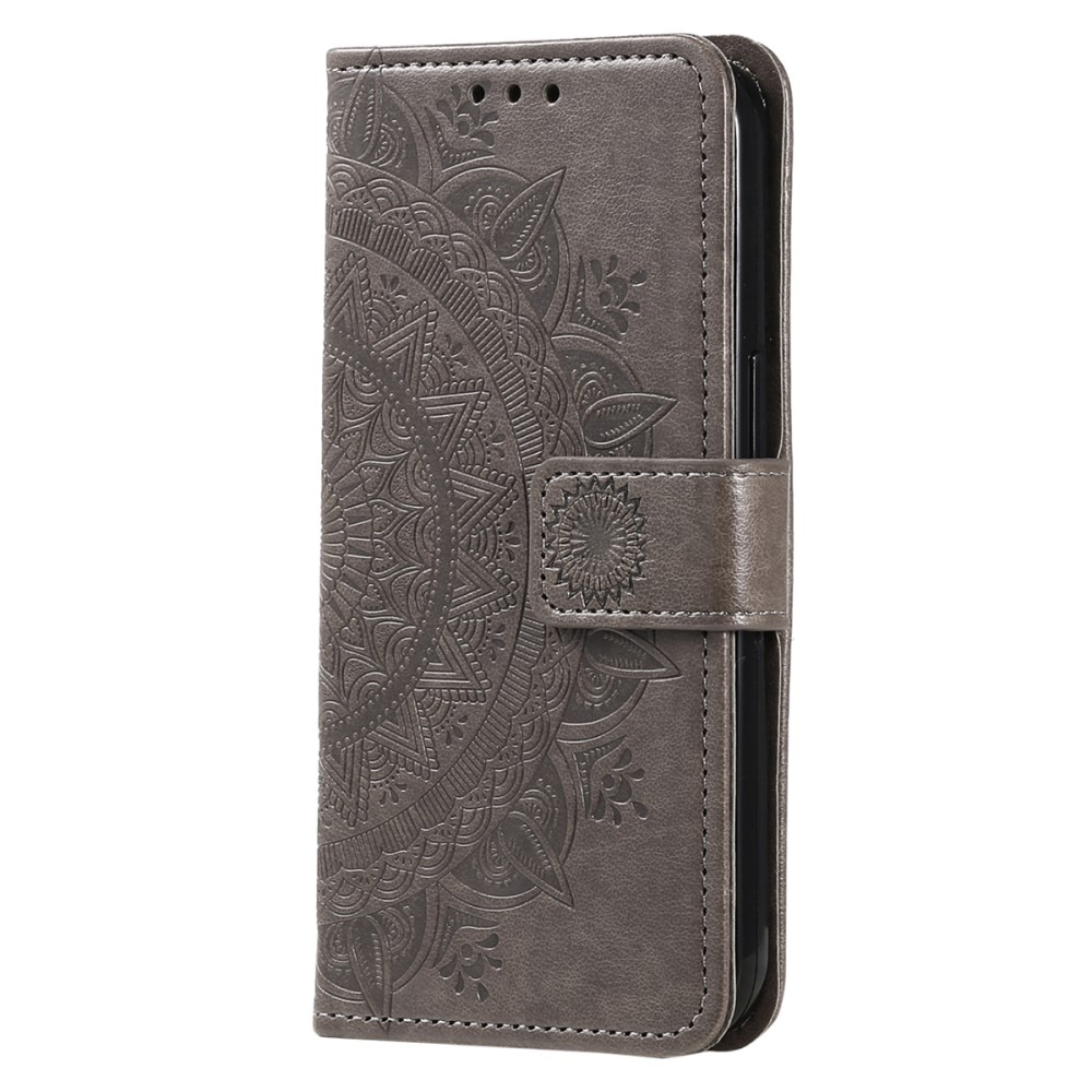 Samsung Galaxy A16 Leather Cover Mandala Grey