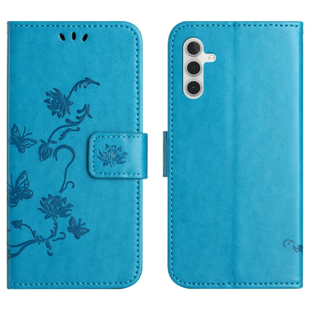 Samsung Galaxy A16 Leather Cover Imprinted Butterflies Blue