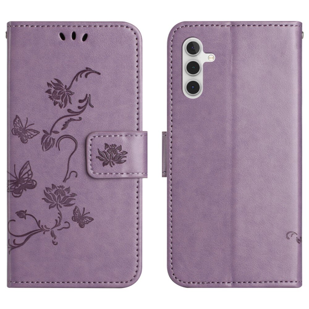 Samsung Galaxy A16 Leather Cover Imprinted Butterflies Purple