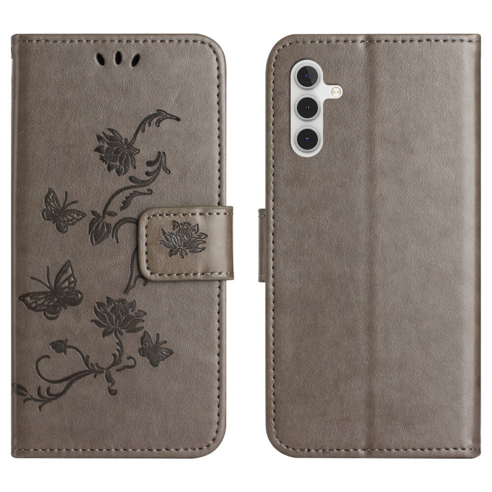 Samsung Galaxy A16 Leather Cover Imprinted Butterflies Grey