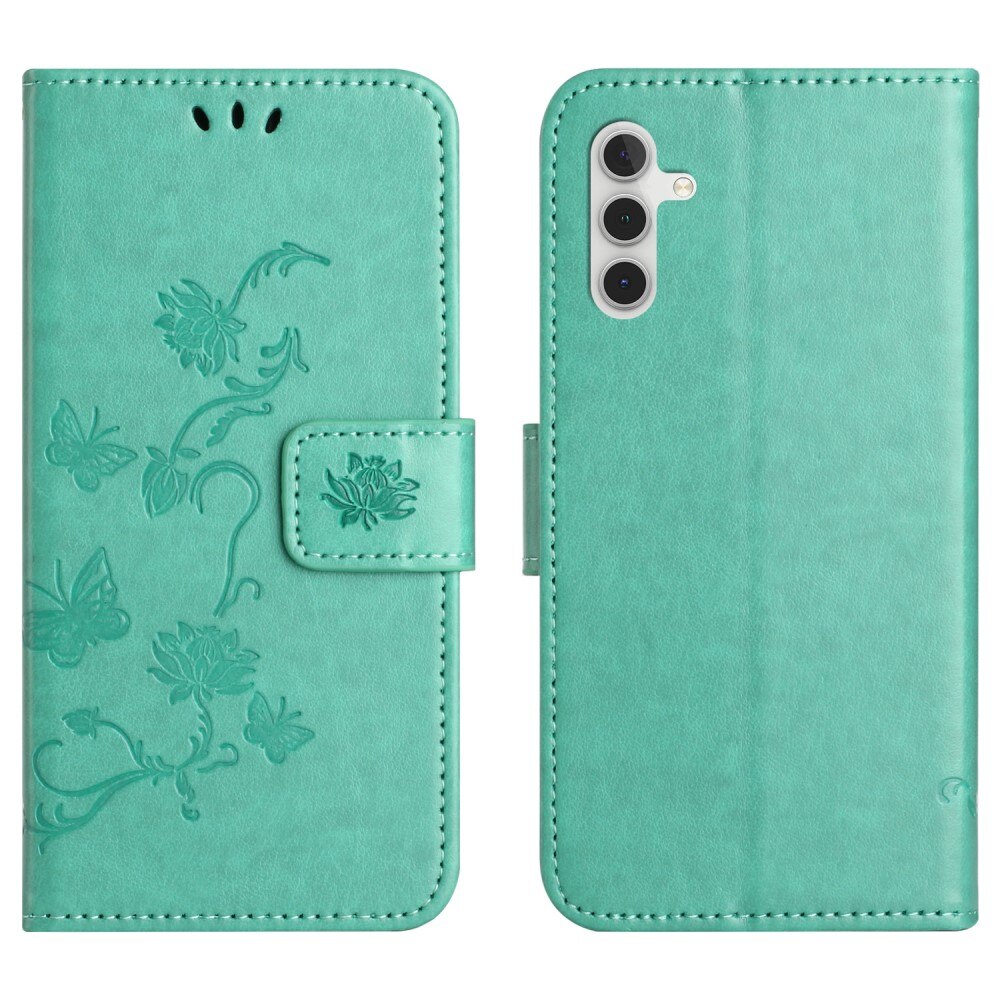 Samsung Galaxy A16 Leather Cover Imprinted Butterflies Green